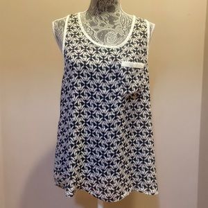 Poema Women’s Large Navy Print Sleeveless Racerback Blouse